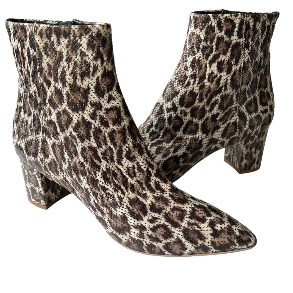 AGL Marette Leopard Snake Embossed Leather Ankle Boots 10.5 41.5 in Nero Mobwife